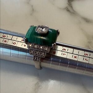 Sterling silver and malachite ring, size 7